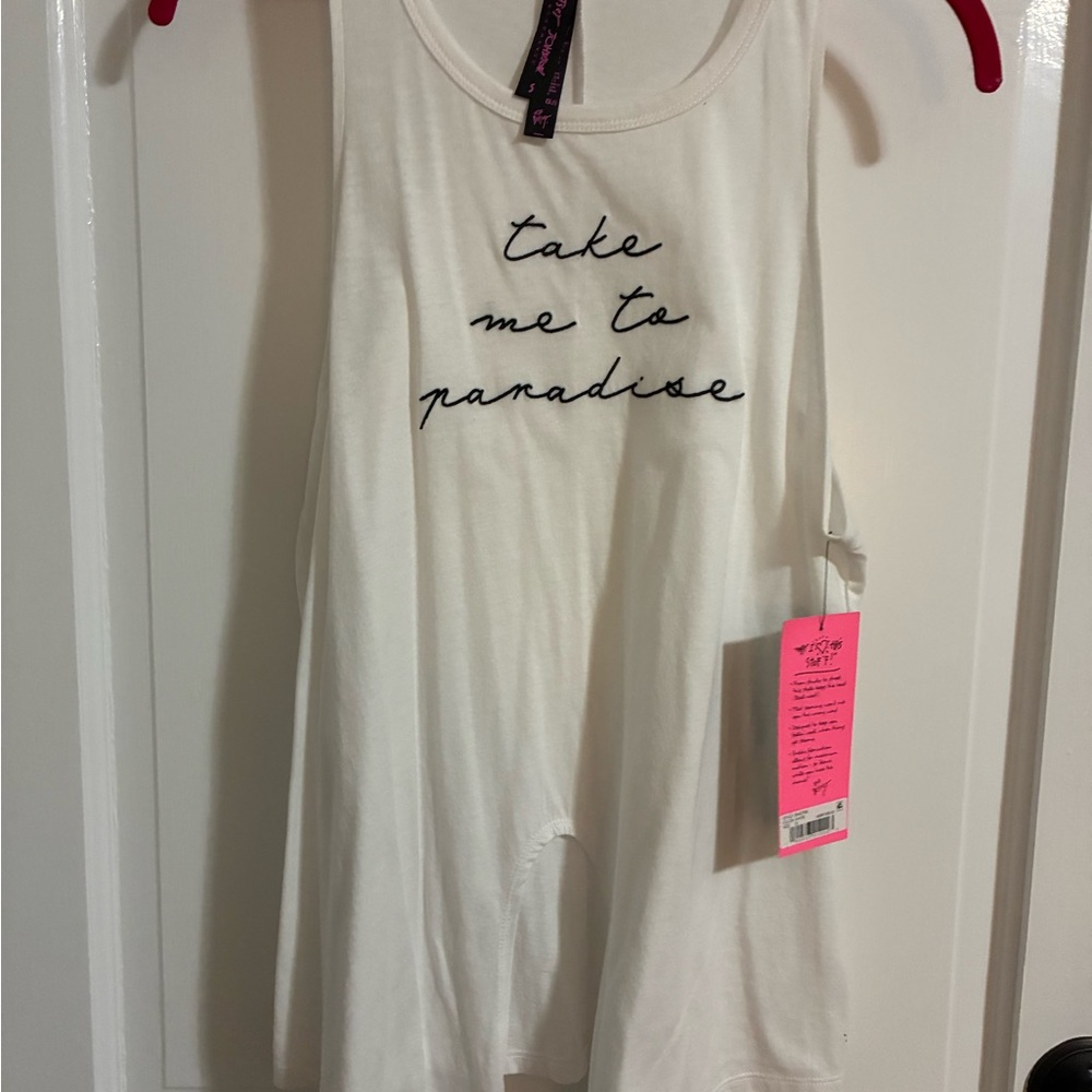 Betsey Johnson White Tank Top “Take me to paradise”